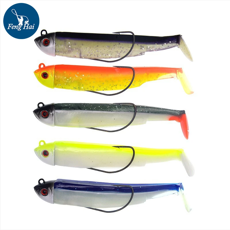 

Soft Black Minnow 2-Pack Sea Fishing Jig Head Silicone Baits Soft Lures 27.5G 11cm/41.5G 12CM T-Tail Head Hooks Soft Fish Crank