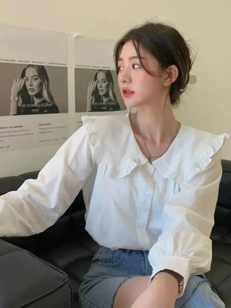 

2023 Spring and Autumn Season New Korean Edition Loose French Small and Popular Design Sense Doll Neck Shirt Top for Women