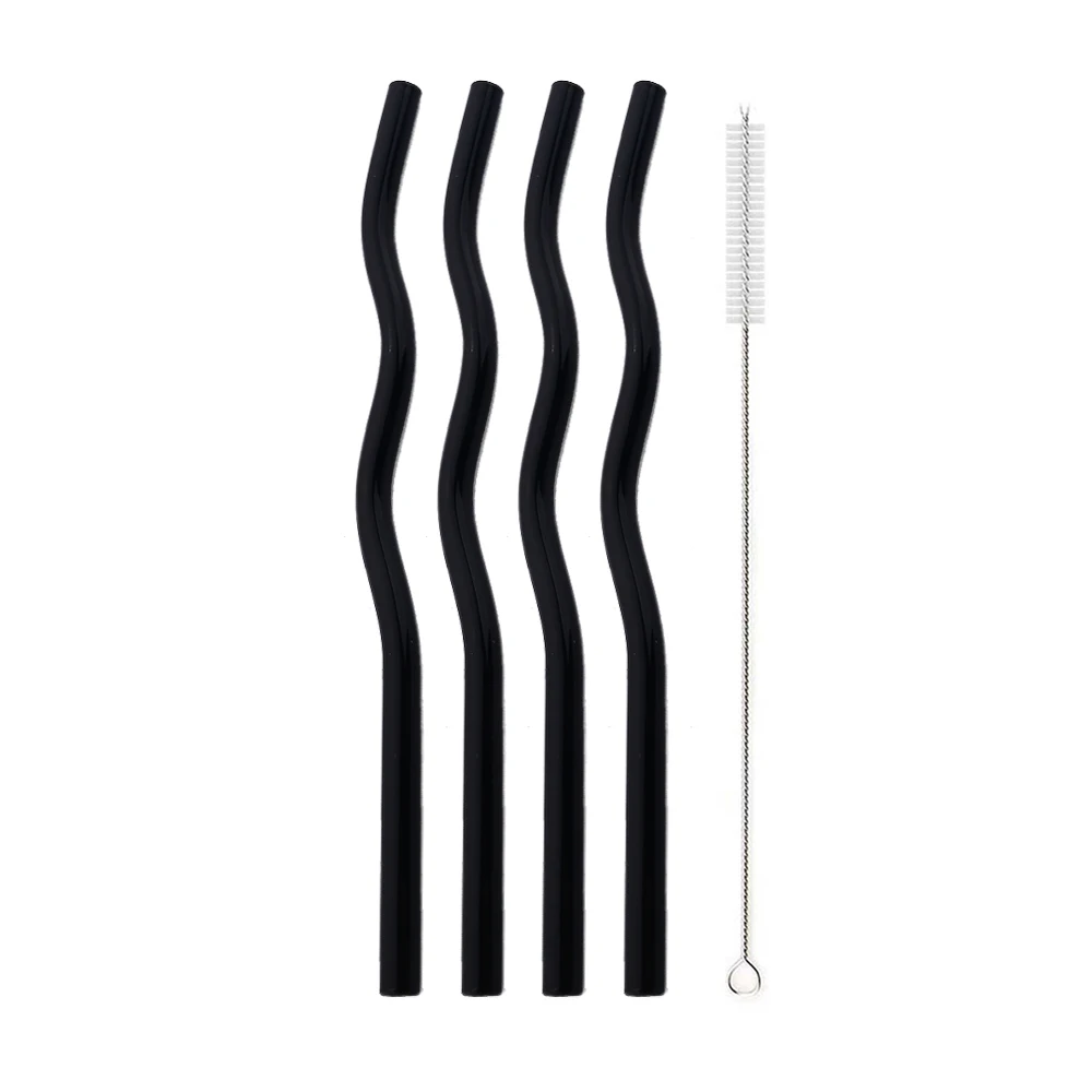 Eco-Friendly Colorful Wavy Reusable Glass Drinking Straws Set - 5 Piece Collection
