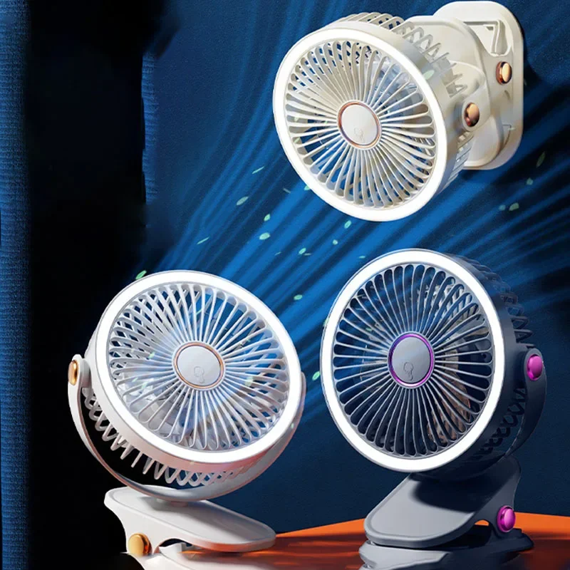 Five Gear Adjustable Desktop USB Rechargeable Lighting Fan Wall Mounted Office Aromatherapy Electric Fan for Home Office Outdoor