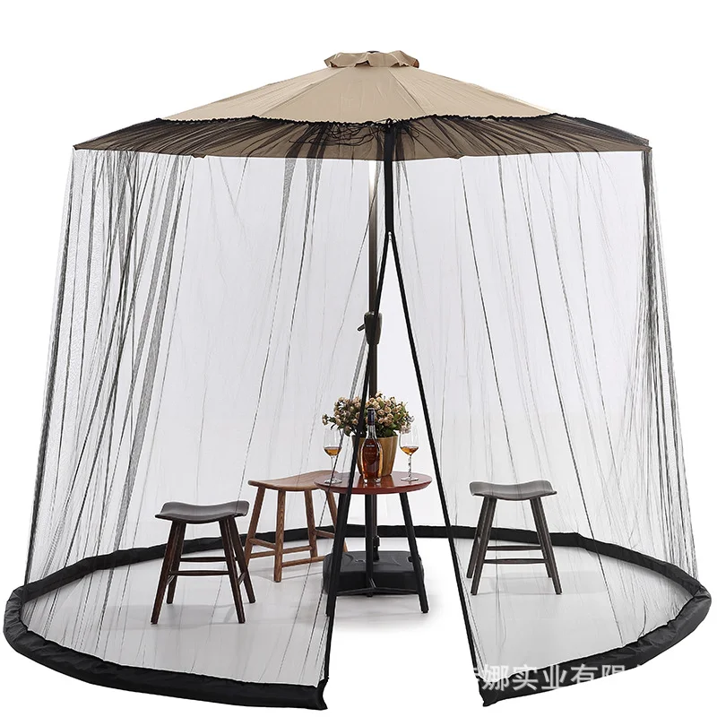 

Mosquito netting for fence and water hose weighted umbrella account outside