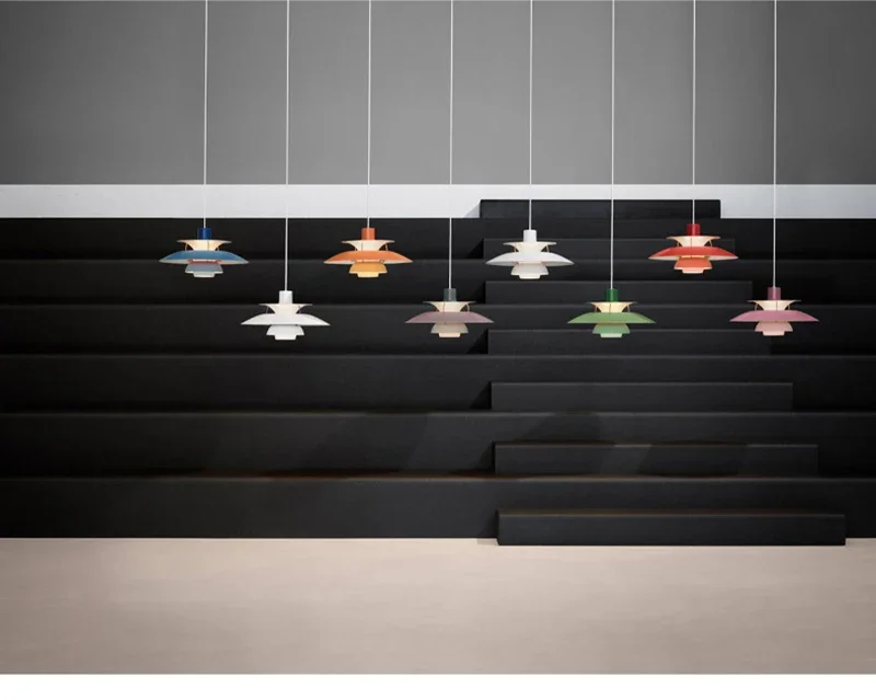 Description Picture 6 of itemNordic Danish designer restaurant chandelier PH5 Ironwork colorful umbrella Cafe Bedroom home decoration single head chandelier