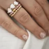 Classic Shell Heart Ring Set Rhodochrosite Natural Stone Stainless Steel Beads Rings For Women Birthday Wedding Girls Wholesale 1