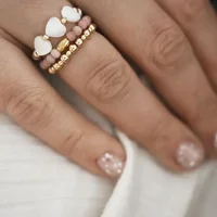 Classic Shell Heart Ring Set Rhodochrosite Natural Stone Stainless Steel Beads Rings For Women Birthday Wedding Girls Wholesale 1