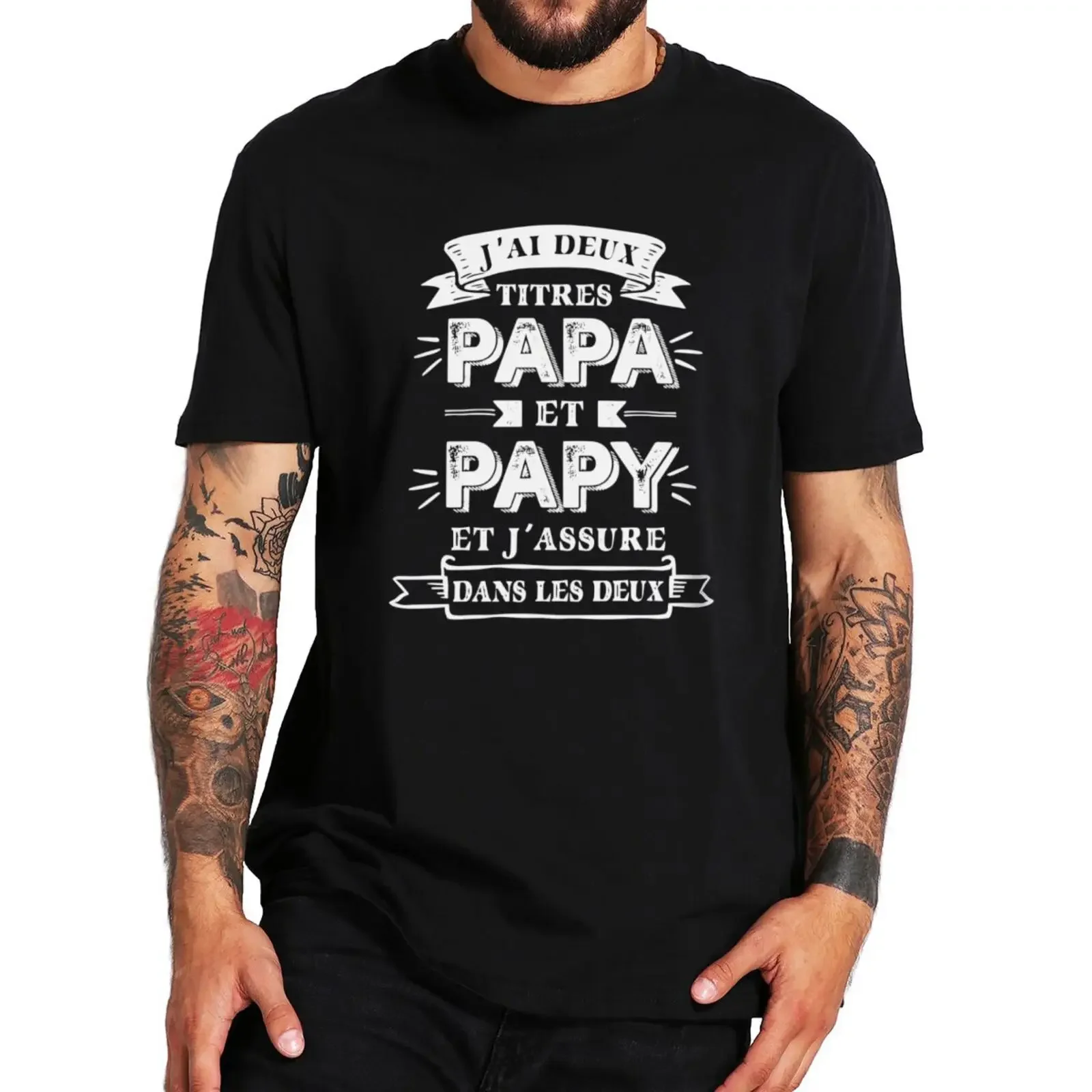 Подарочная мужская одежда Papa And Papy с французскими текстами, мягкая футболка из 100% хлопка, топы европейских размеров в стиле ретро, у меня есть две названия, футболка для папы и дедушки