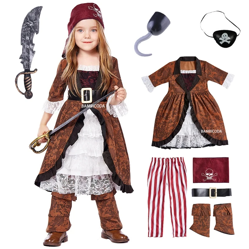

Carnival Halloween Girls Maid Lolita Caribbean Pirates Costume Captain Huntress Clubwear Play Suit Cosplay Fancy Party Dress