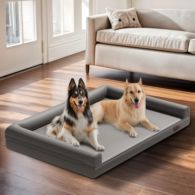 M-XXL Orthopedic Dog Bed Bolster Microfiber Leather Pet Dog Sofa Waterproof Couch Calming Bed with Removable Cover Easy Clean 1