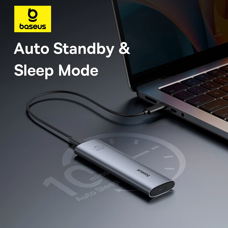 SSD Enclosure Baseus M2 10Gbps NVMe Protocol M.2 to USB Type C 3.2 Gen2 8TB Metal External Adapter NVME SSD Case