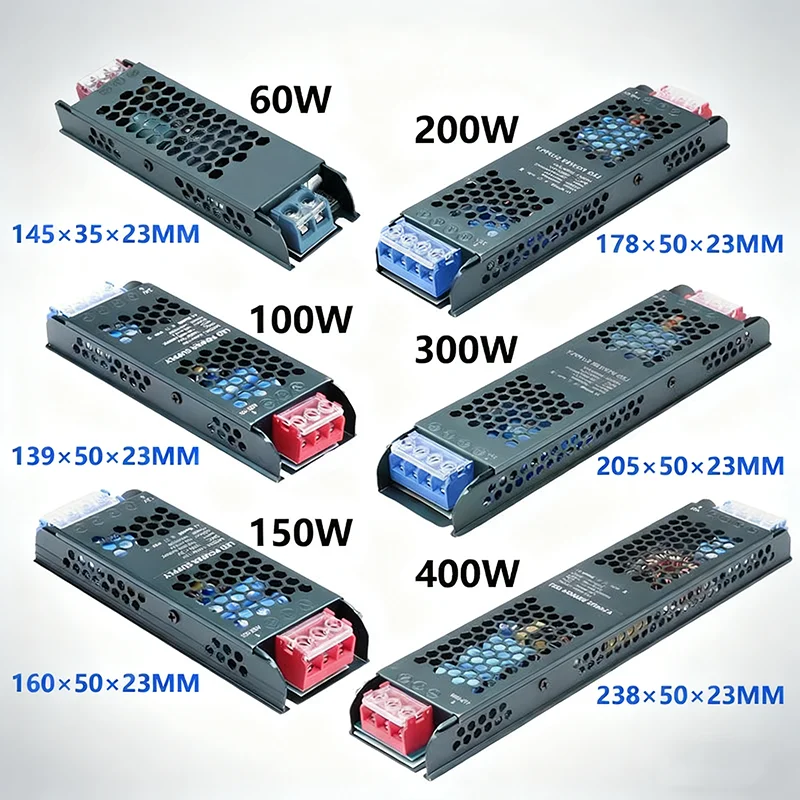 Universal LED Power Supply Transformer, AC to DC, Multiple Voltage Options, 60W to 400W, Suitable for LED Lighting Applications