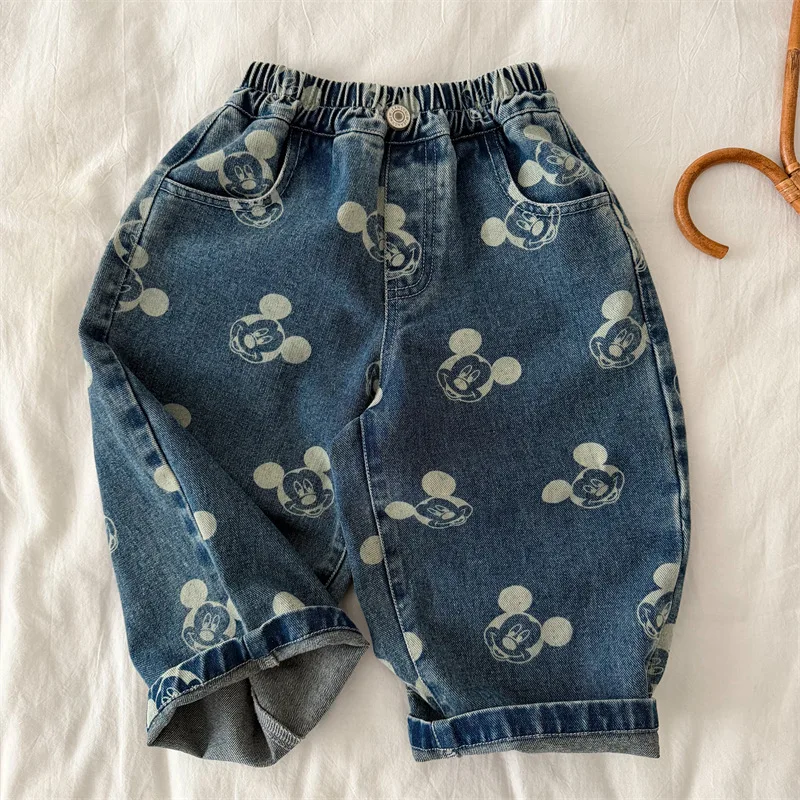 Loose Straight Leg Jeans for Boys Cartoon Print Spring Autumn New Style Korean Version Baby Kids Jeans Soft Denim Natural Waist - 5