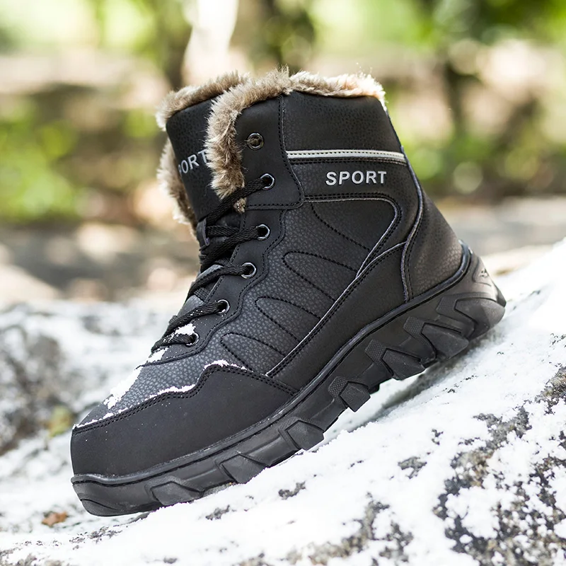 2023 New Winter Men's Anti Slip Work Boots Plush Thermal Waterproof Fur Snow Boots Men's Sports Mountaineering Boots Large 39-48
