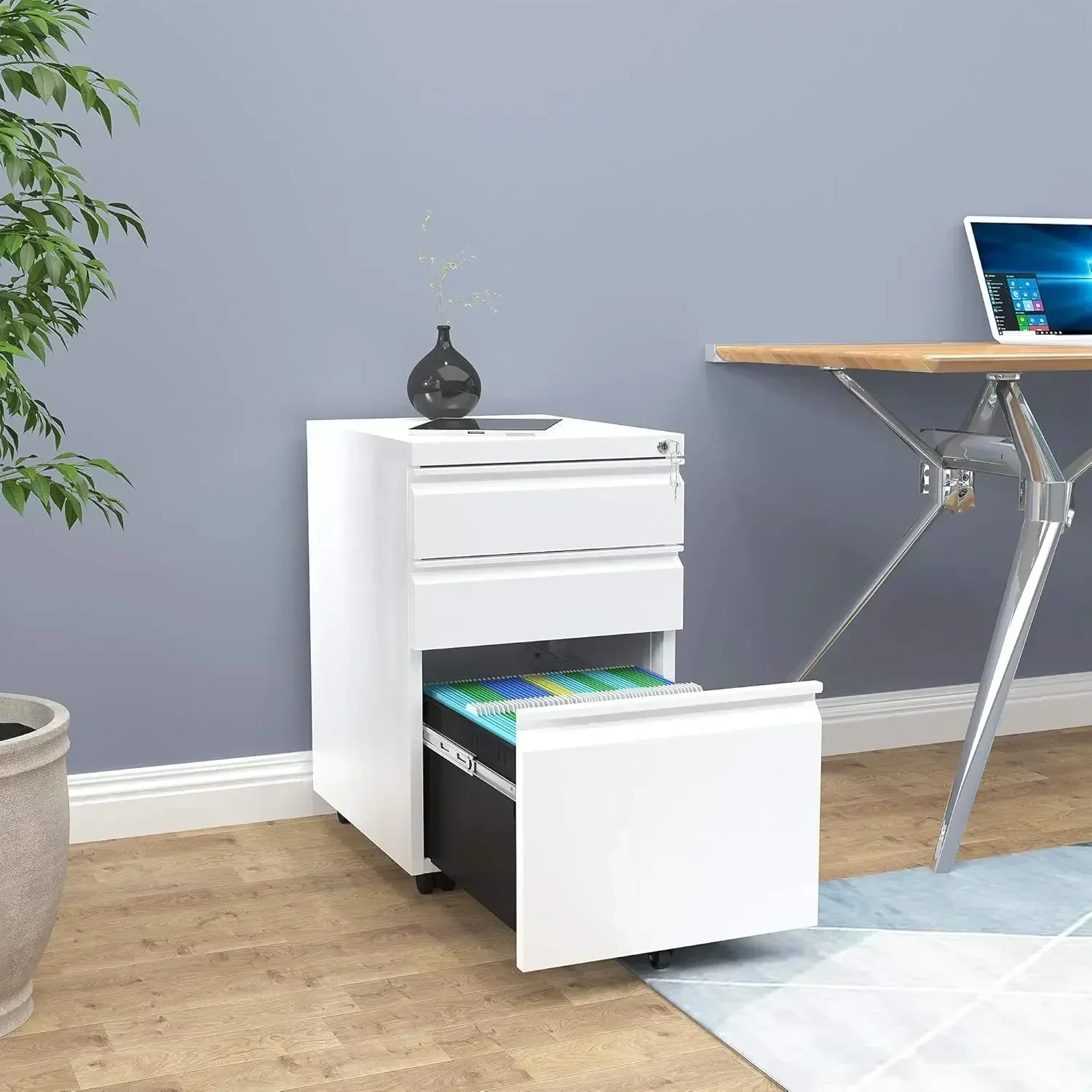 New2025-3-Drawer Mobile File Cabinet with Lock, Office Storage Filing Cabinet for Legal/Letter Size, Pre-Assembled Metal File Ca