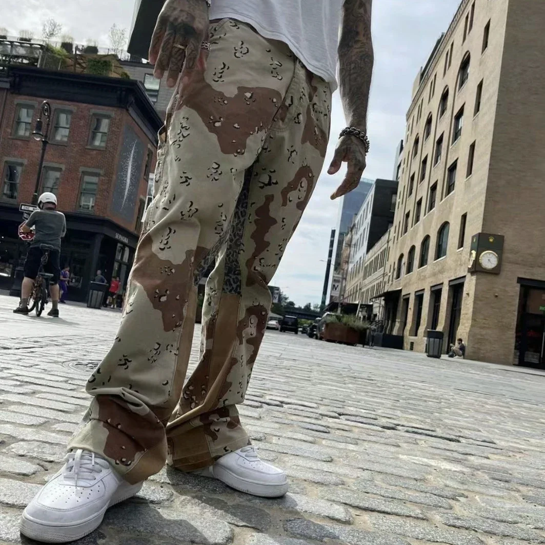 Description Picture 5 of item24Fw GD High Quality desert camouflage splicing flared overalls American high street bootcut trousers spliced casual pants