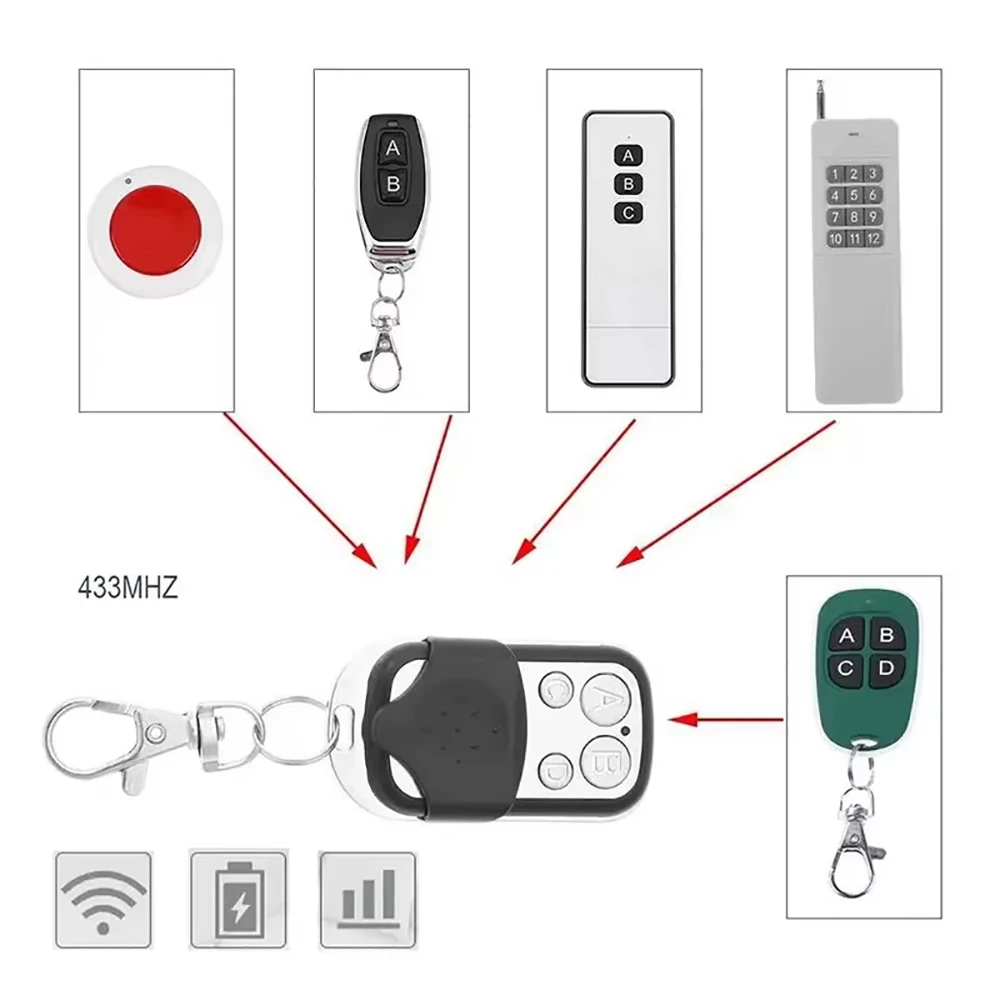 433MHZ Universal Garage Door Opener Remote Control 4 Buttons Fixed Learning Rolling Code Clone Duplicator for Garage