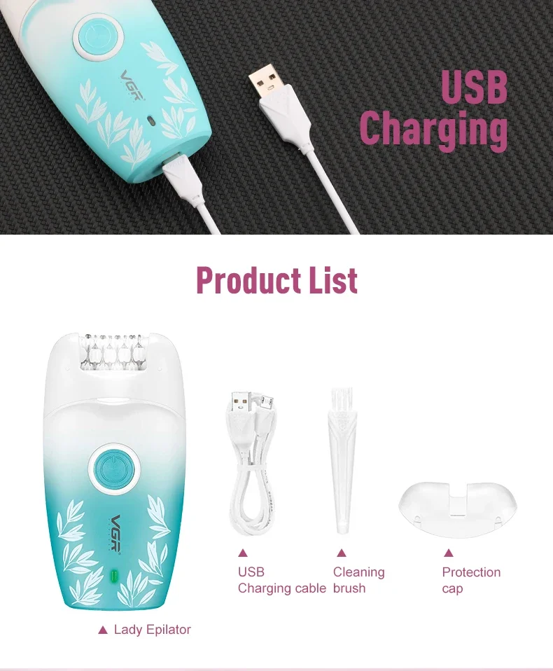 Description Picture 6 of itemVGR Hair Remover Professional Epilator Rechargeable Female Epilator Plastic Trimmer Digital Display Hair Remover Women V-738