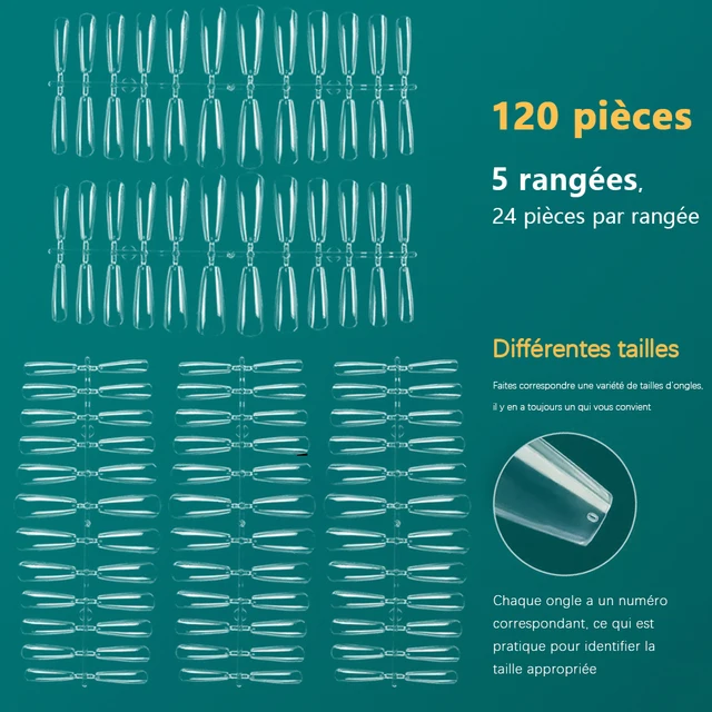 faux ongles à pression en acrylique, artificiels, cercueil