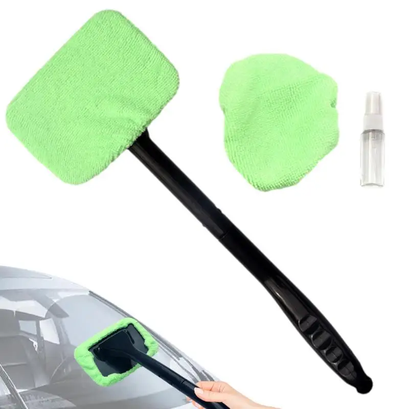 

Car Window Brush Microfiber Auto Windshield Cleanser Tool Vehicle Window Cleaner With 2 Reusable And Washable Pads And 1 Spray