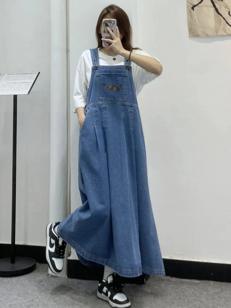 Women's Embroidered Denim Swing Dress Sweet Loose Fit Medium Long with  Pockets Korean Style Summer 2026 - AliExpress 200000345