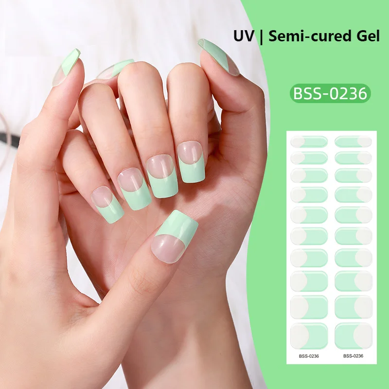 

20 типов французских однотонных гелевых полосок для ногтей пластырь мятно-зеленый водонепроницаемый полузатвердевающий гель-наклейки для ногтей необходима УФ-лампа