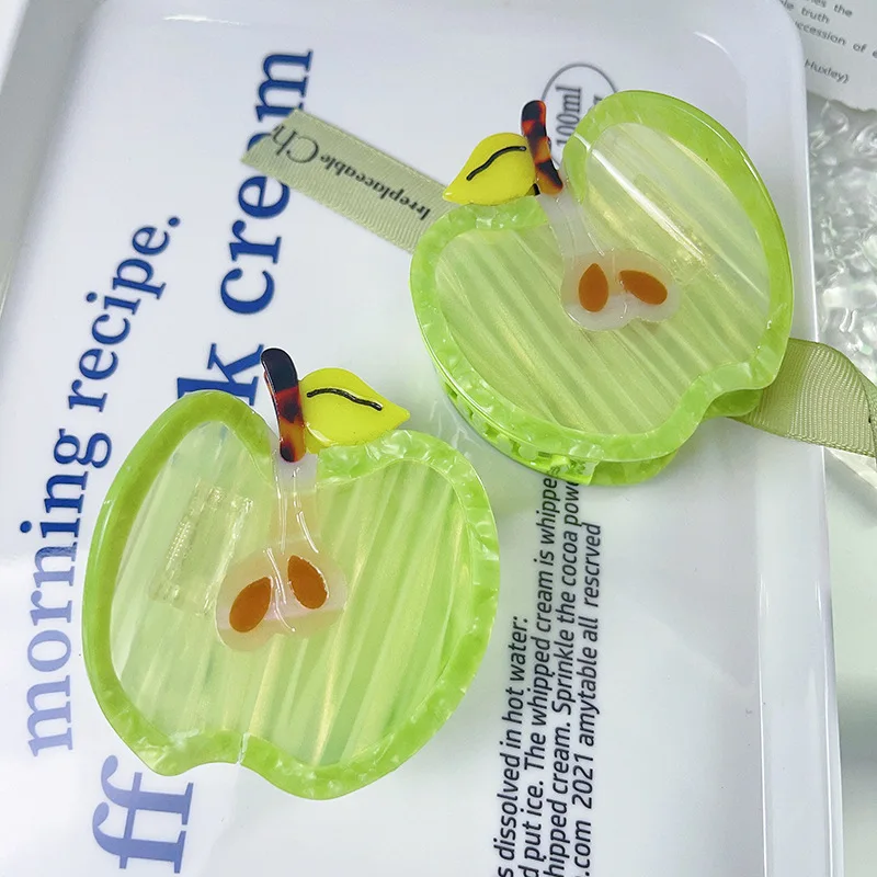 Fun Green Apple Hair Clips Cute simple Acetate Hair Grab Green Apple Summer Hair Claw Fresh Shark Women's Headwear Accessories insanely simple the obsession that drives apple s success