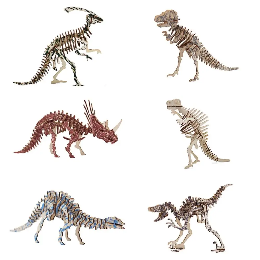 Deinonychus 3D Wooden Dinosaur Puzzle Diplodocus Spinosaurus DIY Dinosaur Model Montessori Handmade Tyrannosaurus Jigsaw