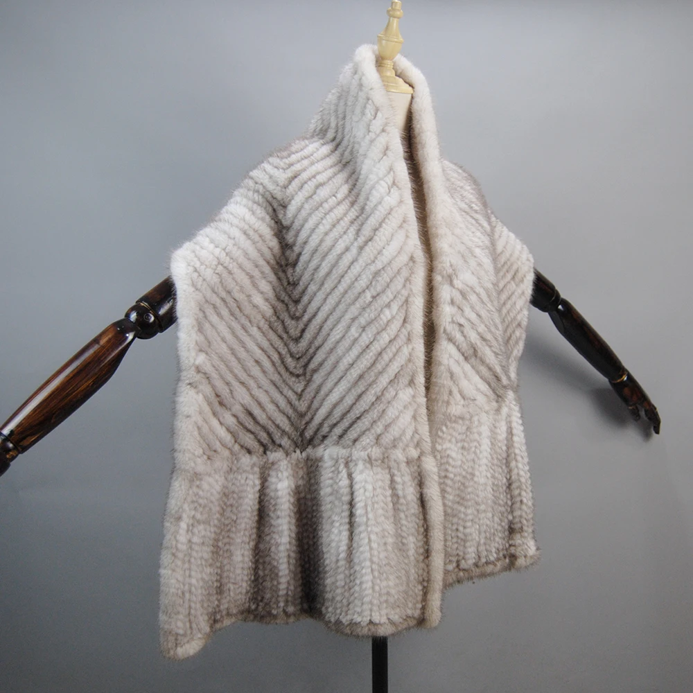 New Arrivals Luxury Women's Real Mink Fur Scarf Lady Fashion Knitted Genuine Mink Fur Scarves Winter Warm Natural Muffler