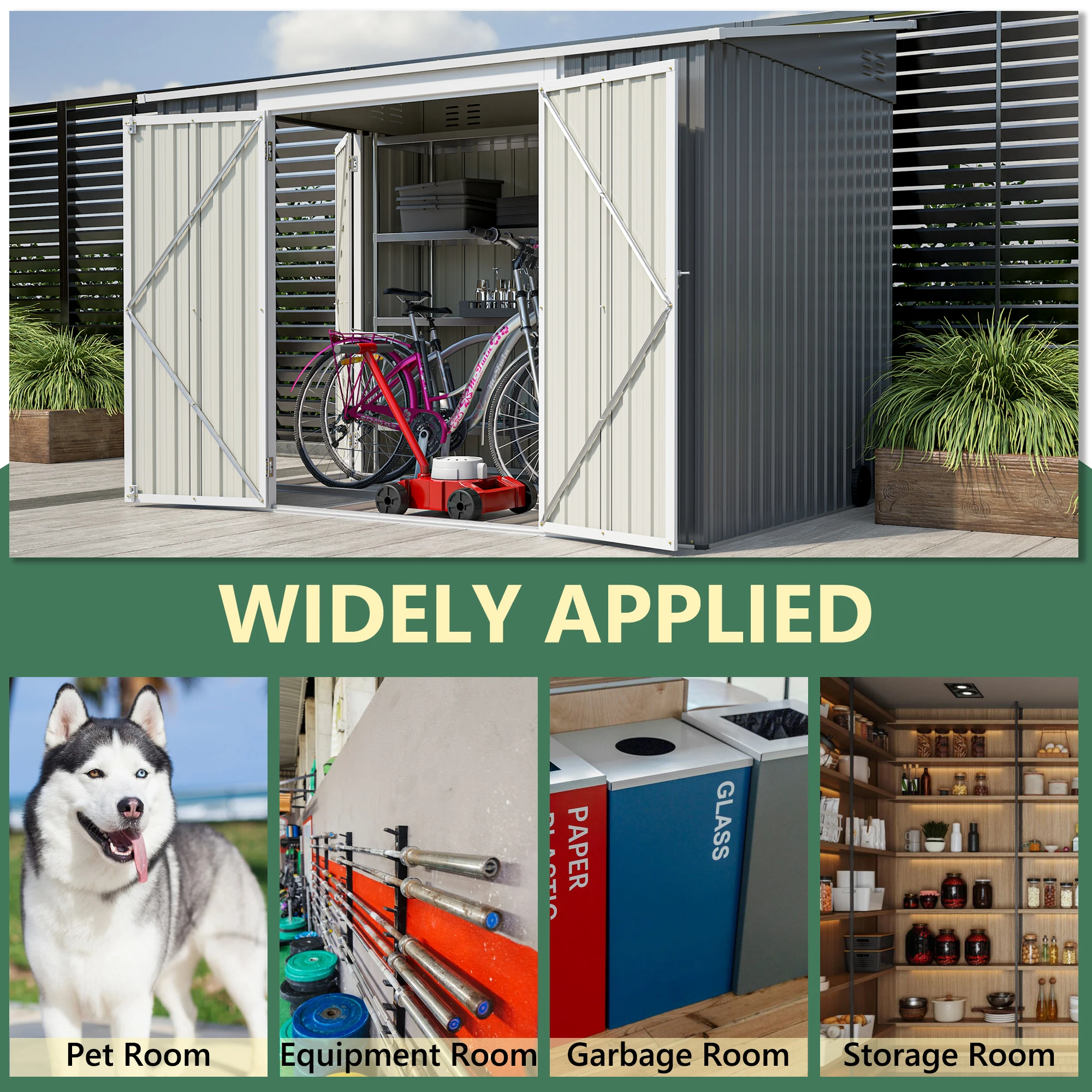 6 x 8 FT Metal Outdoor Storage Shed, Garden Tool Storage House with 2 Lockable Door 6
