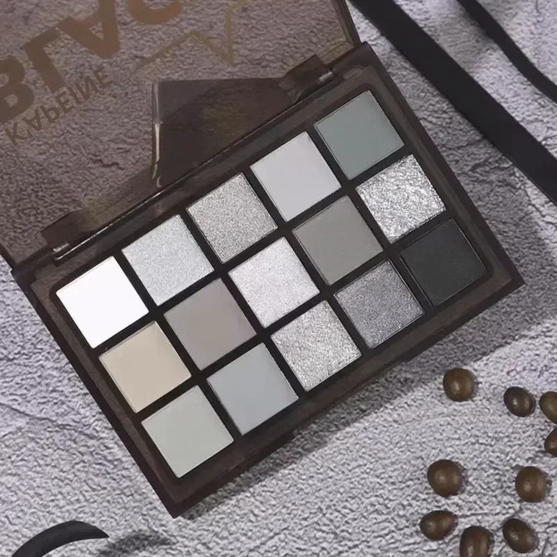Eye Shadow Eye Shadow Plate 15Colors Eyeshadow Palette Black Smokey Cool Toned Eye Shadow Metal Pearlescent Matte Silver Gray Lasting Eyeshadow Party Makeup