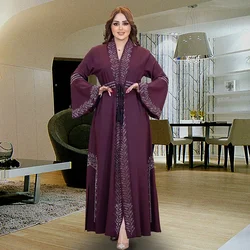Plus-size Women's Dress Women Muslim Abayas Flared Long Sleeve  Loose Maxi Dress Female Casual Solid Abaya Vestidos Lace-up Robe