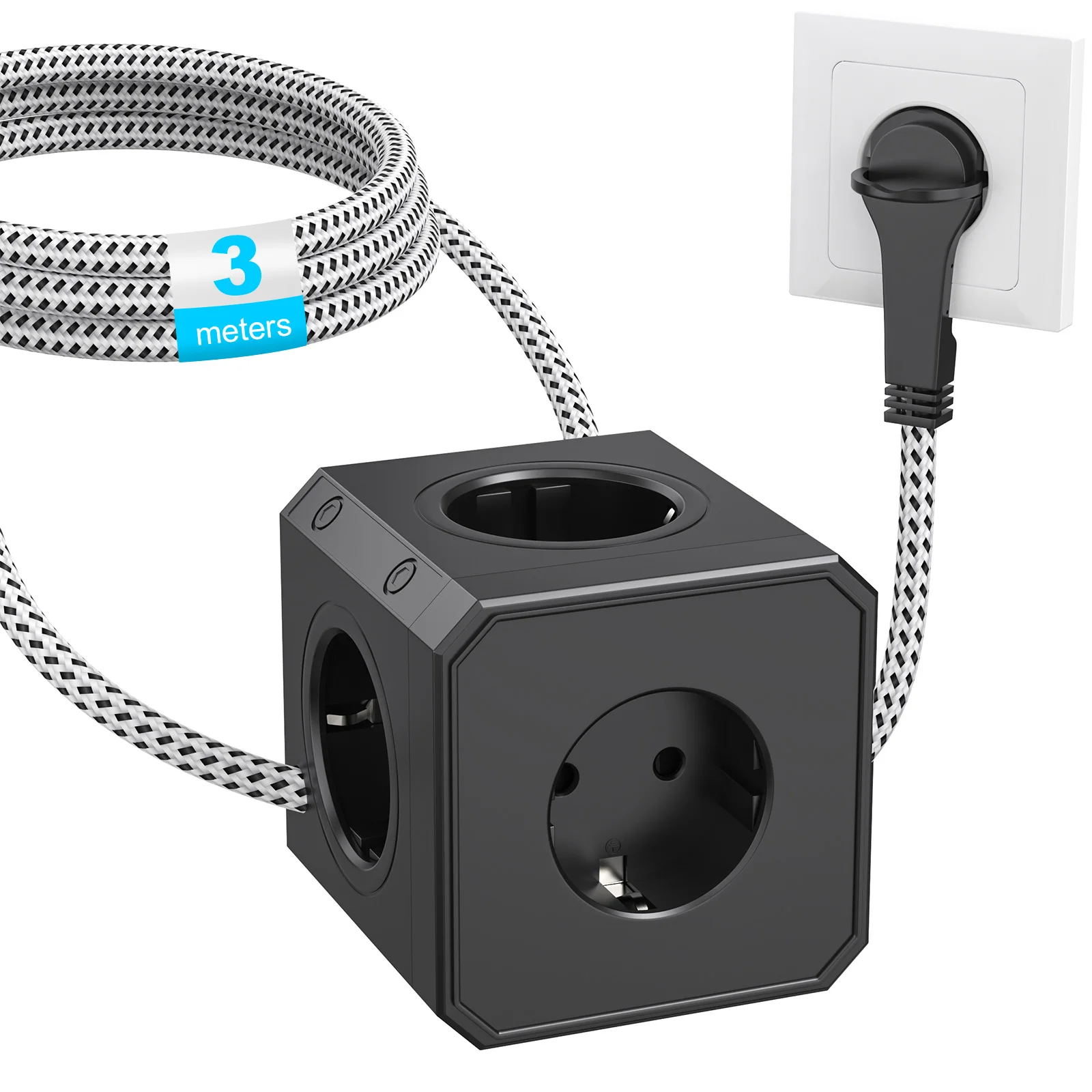 مكعب شريط طاقة قابس الاتحاد الأوروبي ، 5 منافذ تيا...