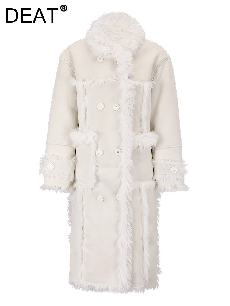 

DEAT Fashion Women's Fur Integrated Fur Coat Loose Double Breasted Big Pockets Lamb Plush Overcoat Winter 2023 New Tide CP2282