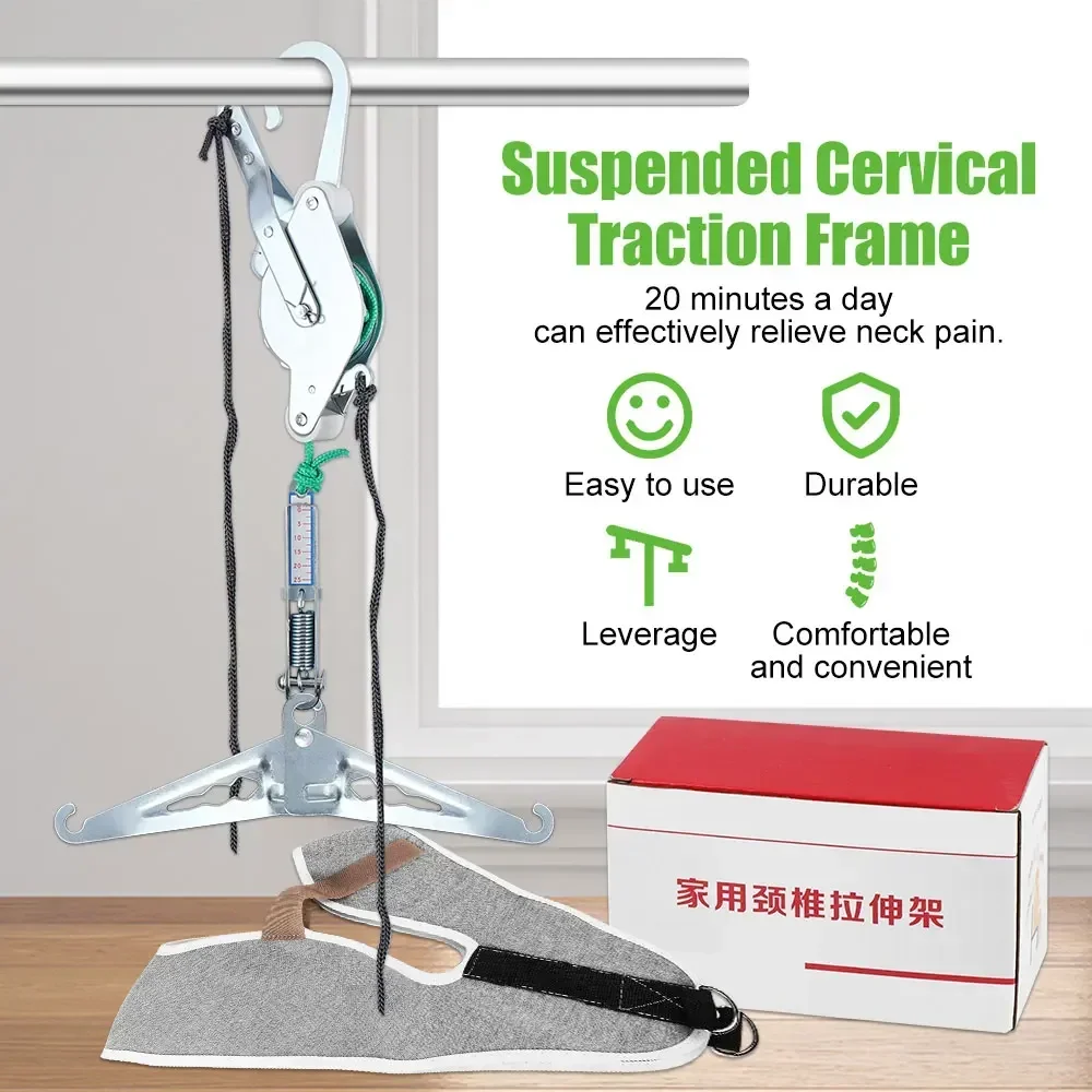 Hanging Cervical Traction Device Soft Neck Stretching Belt Pain Relief Metal Bracket Chiropractic Neck Spine Traction Cushion
