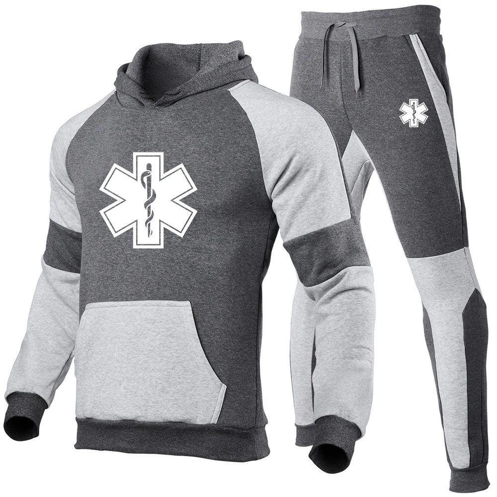 EMT nursing staff emergency medical care 2023 men's new stitching sportswear sweatshirt fashion hooded top sweatpants two-piece