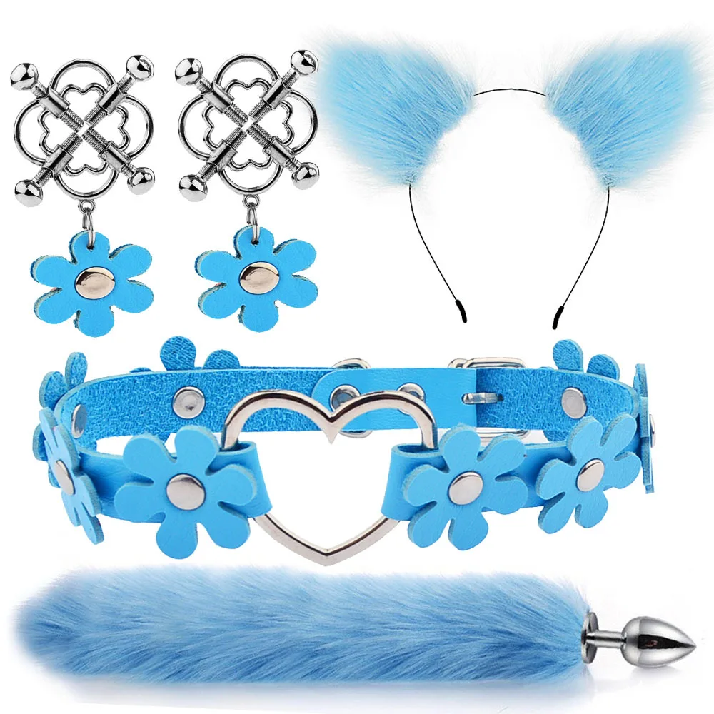 Coda di volpe anale Plug con clip per capezzoli a forcina Collare BDSM Flirtare Giocattolo Butt Plug Coda Giocattoli erotici per Wo_voghion.com