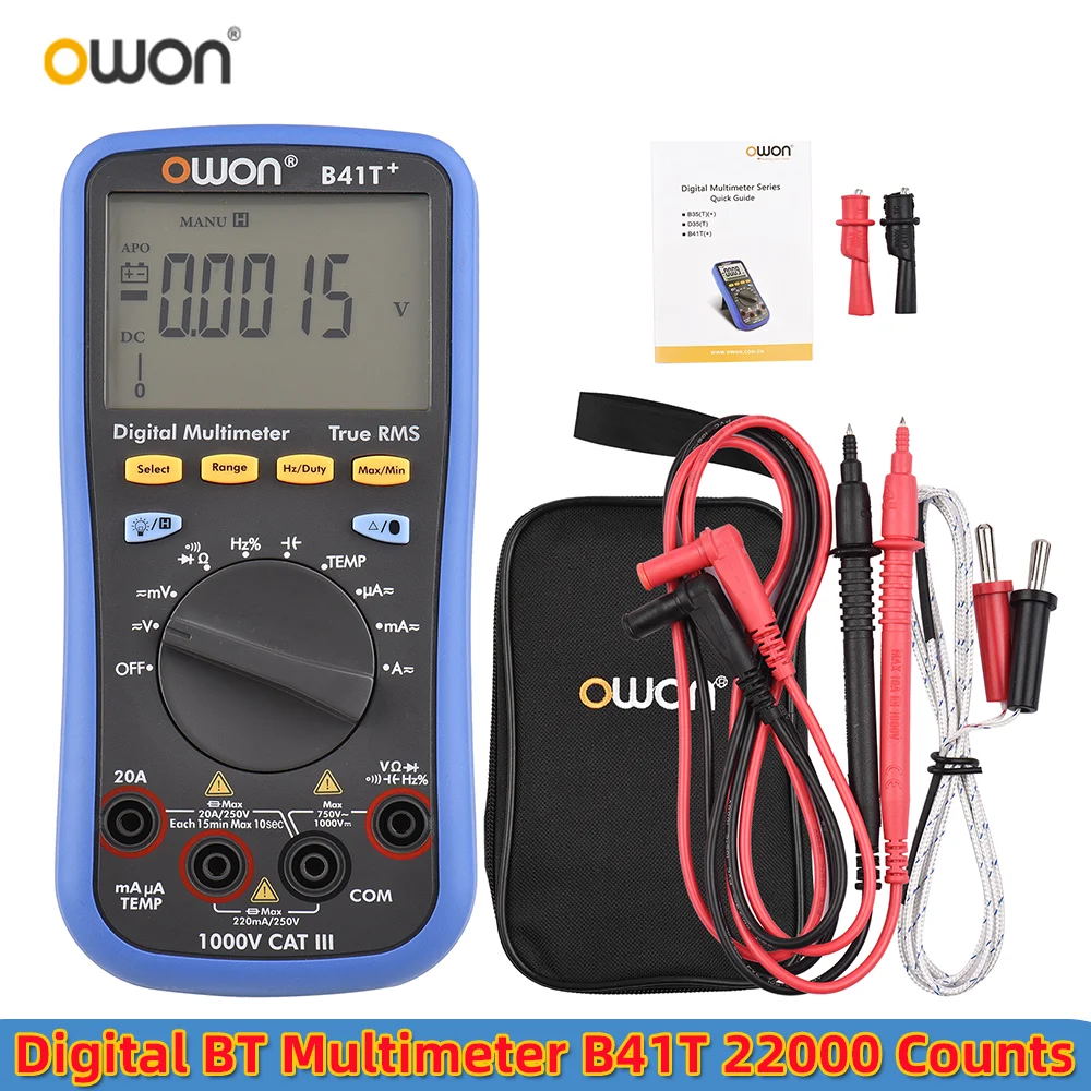 OWON B41T+ Bluetooth Digitale Multimeter TRMS 22000 Counts - Auto-ranging Met Temperatuurmeting