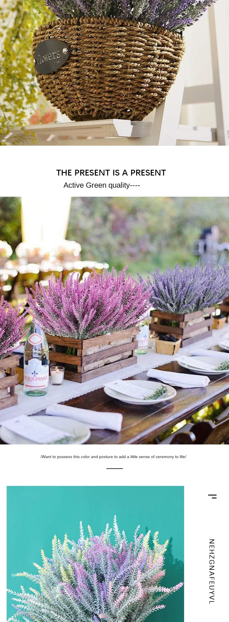 1 Bündel lila künstlicher Lavendelblumenstrauß künstliche Pflanze für Zuhause, Outdoor, Garten, Hochzeit, Büro, Tischdekoration – Detail 4