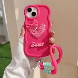 Quicksand Heart Bow Wavy Soft Phone Case Cover - OPPO A31 2020 (Rose Red)