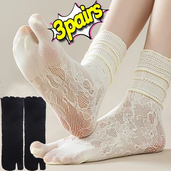 Socks with tip Japanese Tabi Fashion Socks with two fingers in sexy summer lace Women Socks with tip Tabi divided into breathable transparent solid mesh 1
