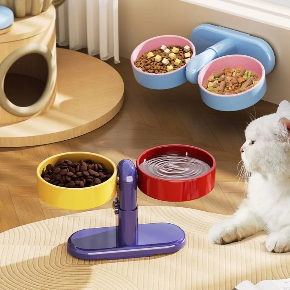 Suction Cup Type Pet Feeding Basin Protect Cervical Spine Rotatable Cat Food Water Bowl Stable Detachable Pet Food Dispenser