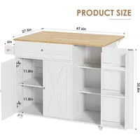 Kitchen Island with Storage, Island Table on Wheels with Drop Leaf, Spice Rack, Drawer, Towel Rack, Rolling Kitchen Island Cart 2