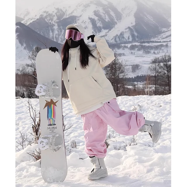 Cute Beige Rabbit Ears Fleece Hooded Women's Waterproof Windproof Oversize Ski Hoodie Outdoor Snowboard Jacket Sports Clothing 1