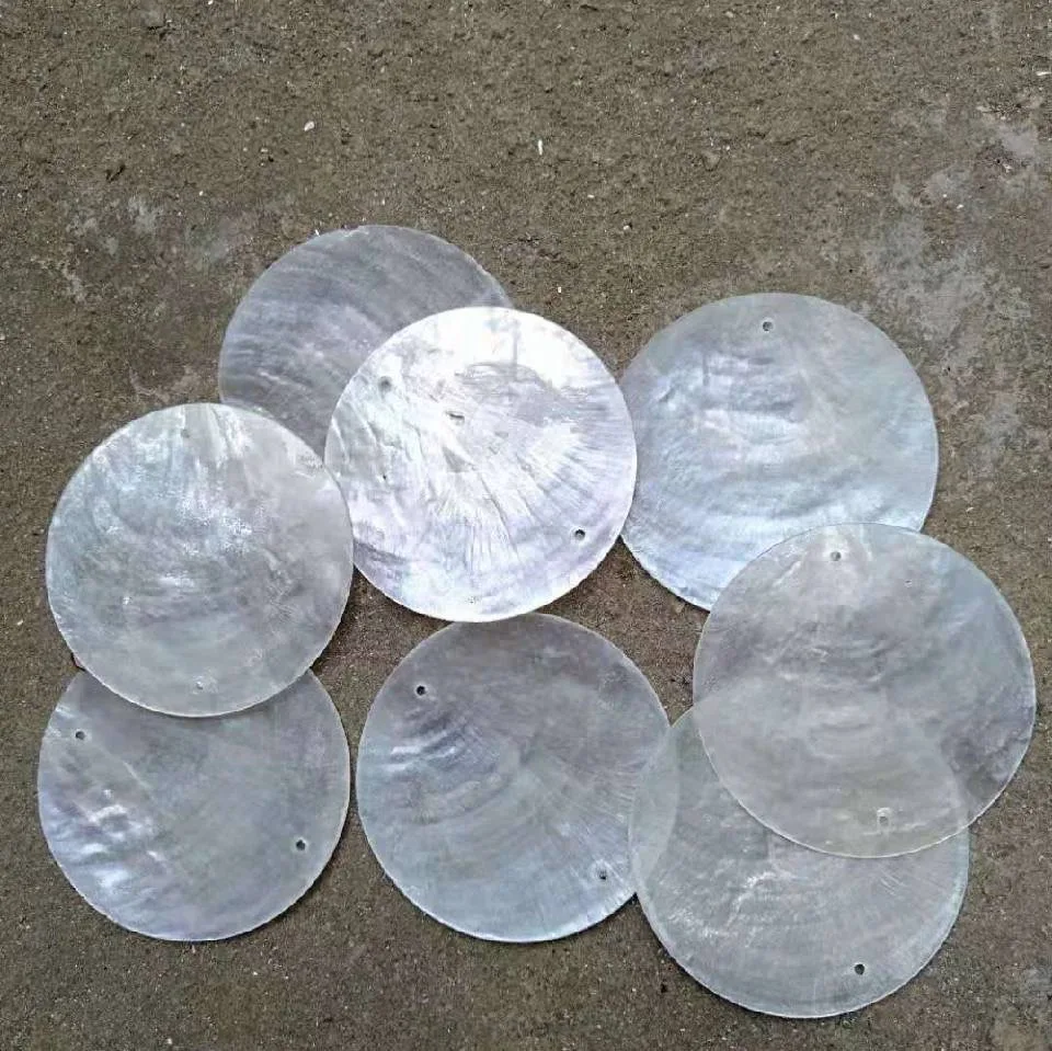 DIY Lighting Fixture Wind Chime Accessories Semi Transparent Soft Shell Circular Double Hole Mirror Raw Materials 50mm 100PCS natural shell ornaments