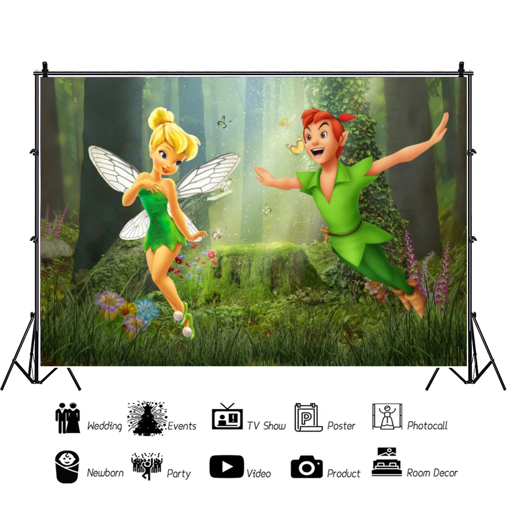 

Disney Tinker Bell Peter Pan Photography Background Kids Birthday Party Celebrate Decoration Backdrop Photo Studio Customize