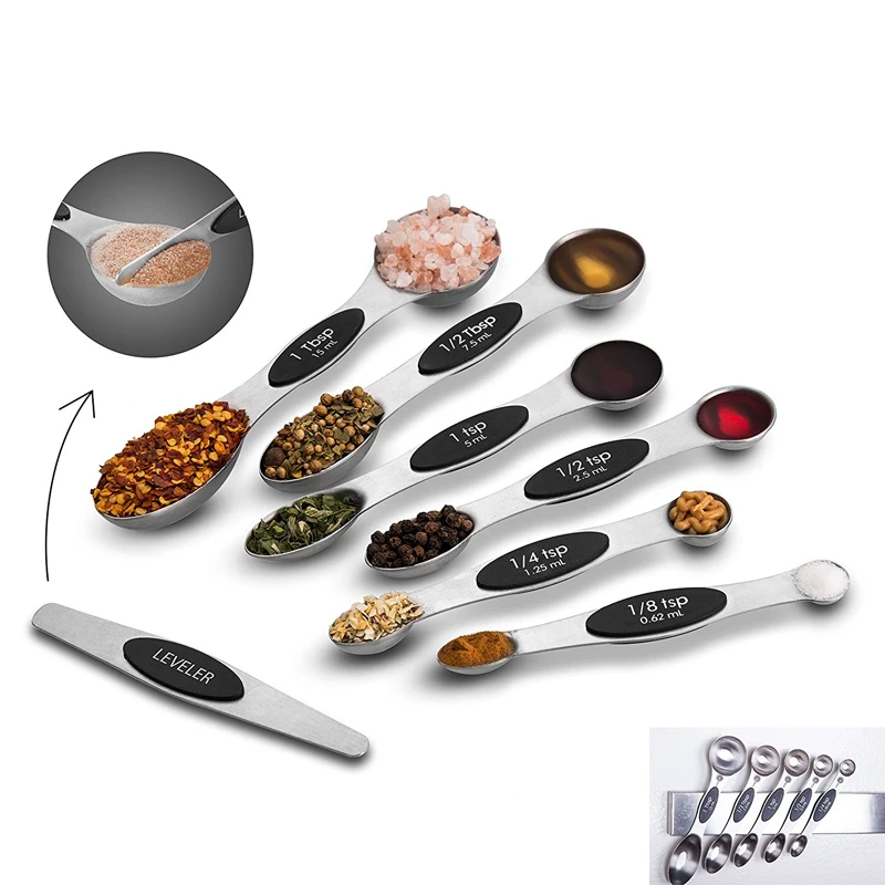 Magnetic Measuring Cups and Spoons Set Including 7 Measuring Cup 7 Measuring  Spoons with 1 Leveler for Dry and Liquid - AliExpress