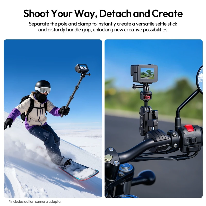 Ulanzi VL03 Motorcycle Invisible Selfie Stick Holder 360° Adjustable for Action Camera Outdoor Travel Livestreaming Vlog Shots - Ảnh 4