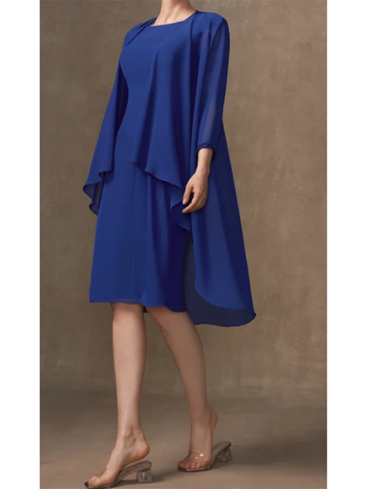 Royal Blue Mother Of The Bride Dress Tea Length With Jacket - Plus Size 22 Wedding Formal Party Gown