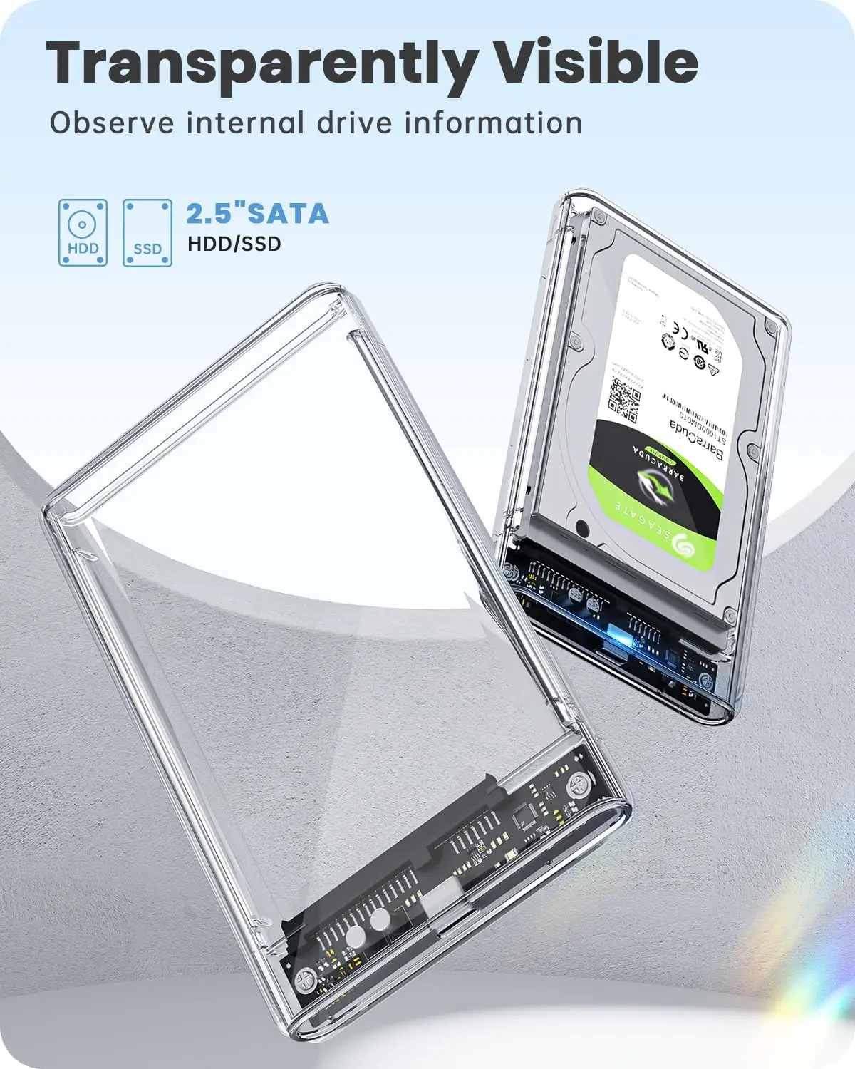 Tool-Free Clear External Hard Drive Enclosure with 6Gbps USB-C 3.1 Connectivity