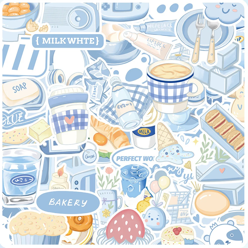 

10/30/60pcs Ins Style Simple Blue Aesthetic Stickers Cute Cartoon Decals Laptop Phone Suitcase Diary Stationery Sticker Kids Toy