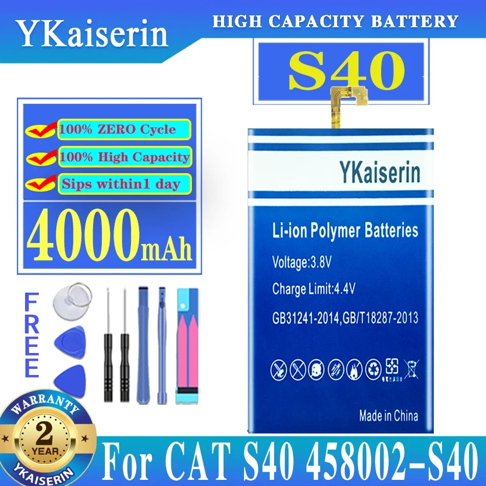 

YKaiserin 4000mAh Battery Replacement For Caterpillar CAT S40 S 40 458002-S40 Batteries Bateria Batteria + Gift Tools