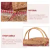 Wicker Picnic Red Grid Decorative Baskets For Home Decor Portable Storage Woven Basket Home Decor Gift Rustic Woven Handles 5